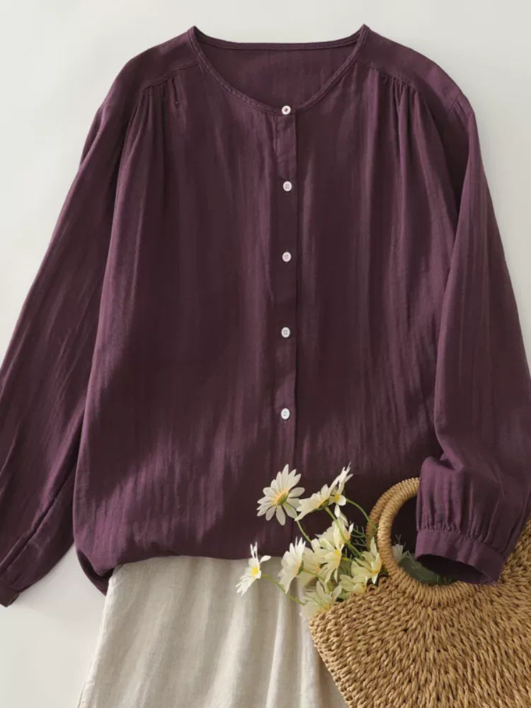 Retro Puff Sleeve Gathered Shoulder Double-Layer Gauze Shirt