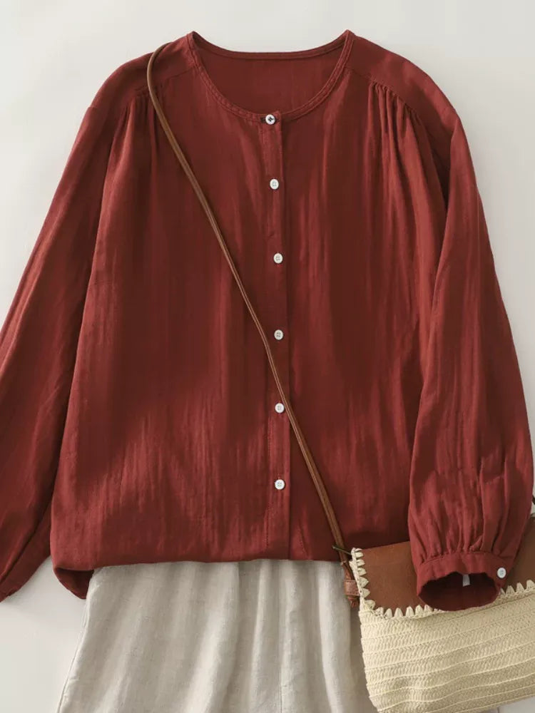 Retro Puff Sleeve Gathered Shoulder Double-Layer Gauze Shirt