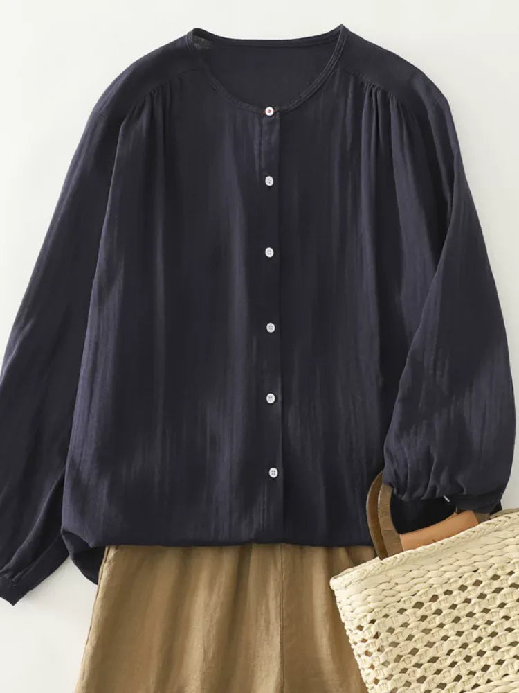 Retro Puff Sleeve Gathered Shoulder Double-Layer Gauze Shirt