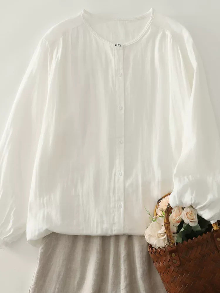 Retro Puff Sleeve Gathered Shoulder Double-Layer Gauze Shirt