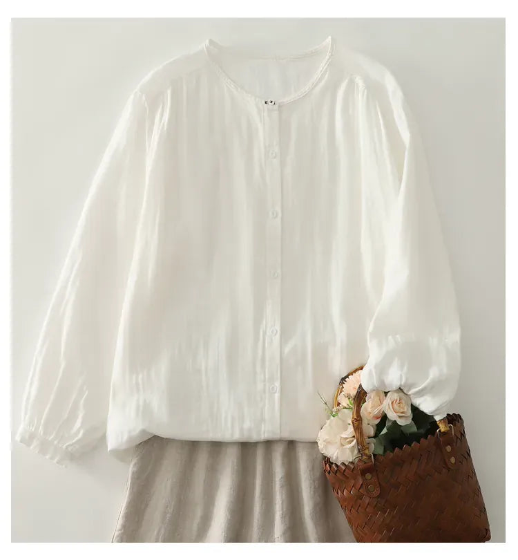 Retro Puff Sleeve Gathered Shoulder Double-Layer Gauze Shirt