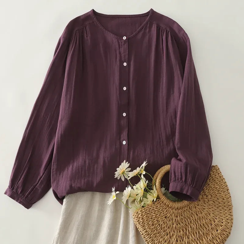 Retro Puff Sleeve Gathered Shoulder Double-Layer Gauze Shirt