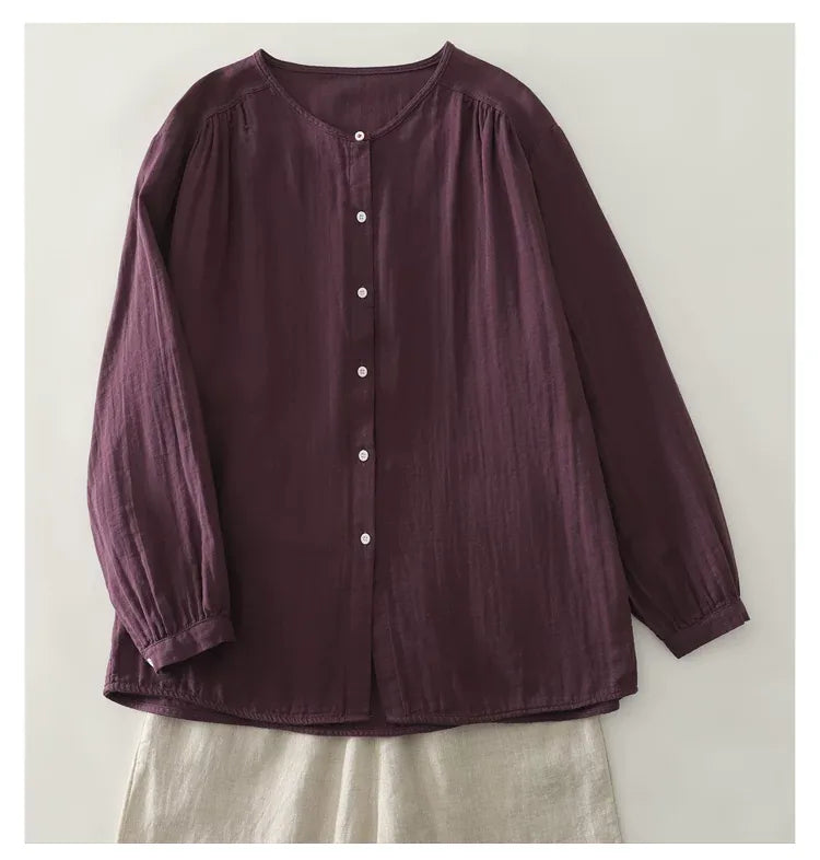 Retro Puff Sleeve Gathered Shoulder Double-Layer Gauze Shirt