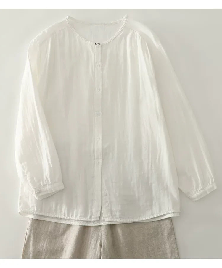 Retro Puff Sleeve Gathered Shoulder Double-Layer Gauze Shirt