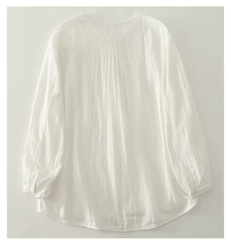Retro Puff Sleeve Gathered Shoulder Double-Layer Gauze Shirt