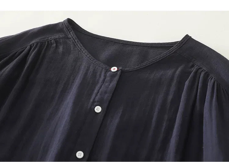 Retro Puff Sleeve Gathered Shoulder Double-Layer Gauze Shirt