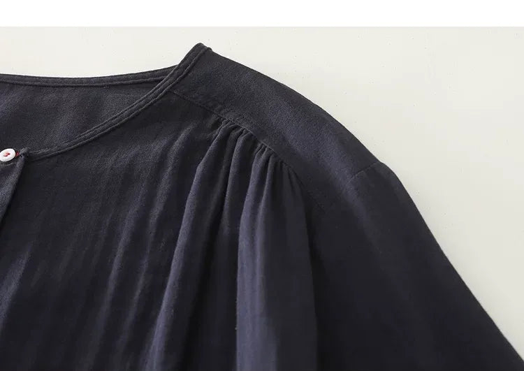 Retro Puff Sleeve Gathered Shoulder Double-Layer Gauze Shirt