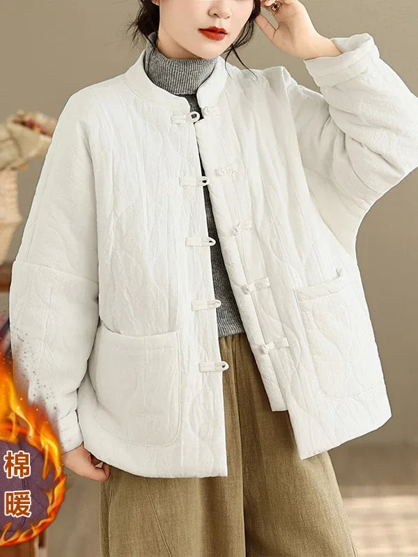 Retro Quilted Padded Jacket with Mandarin Collar and Frog Buttons