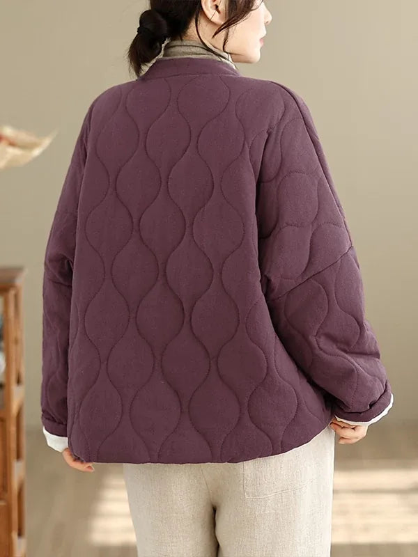 Retro Quilted Padded Jacket with Mandarin Collar and Frog Buttons