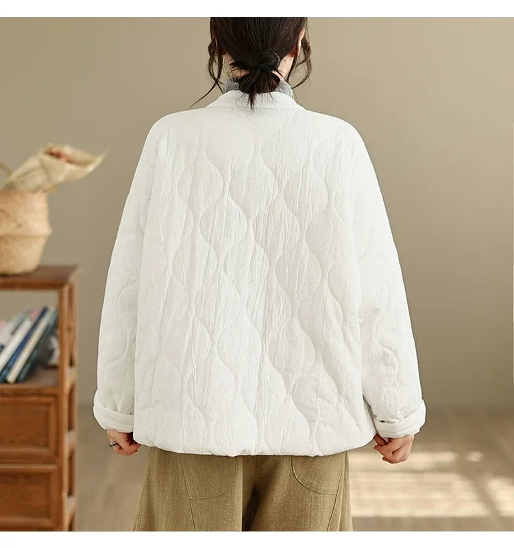 Retro Quilted Padded Jacket with Mandarin Collar and Frog Buttons