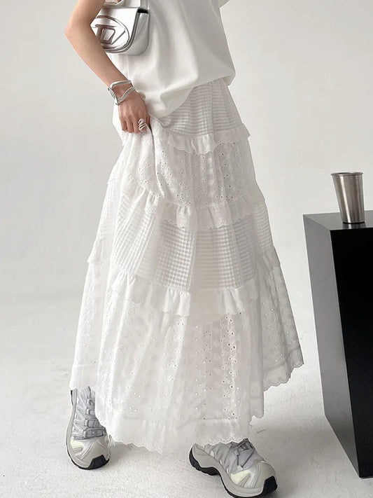 Retro Smocked Lace A-line Skirt