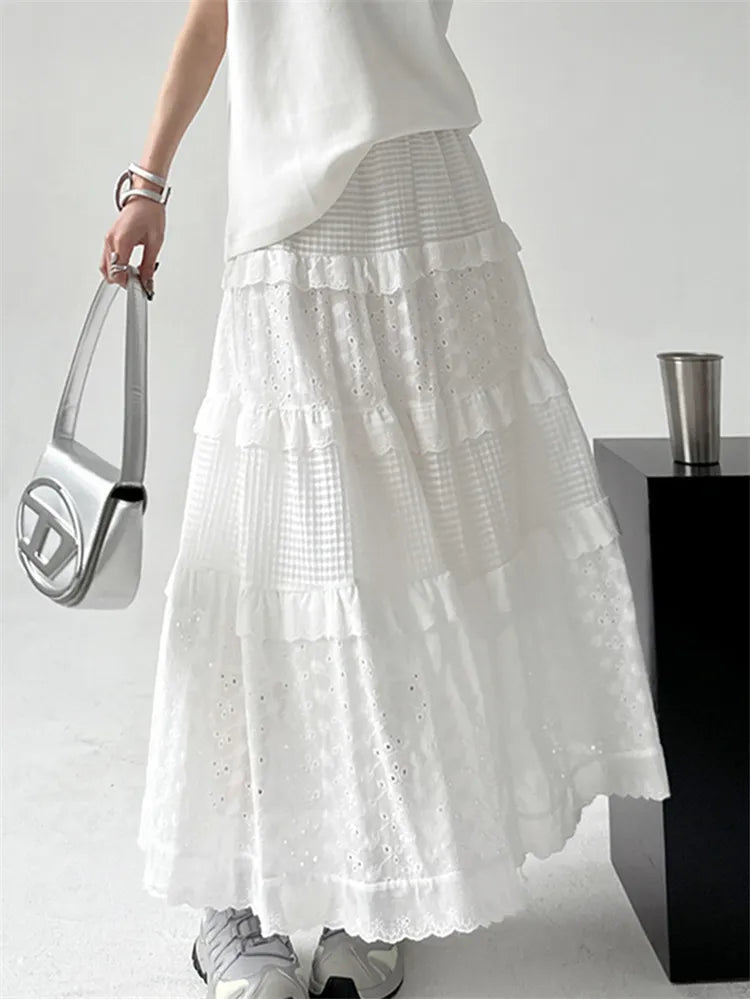 Retro Smocked Lace A-line Skirt