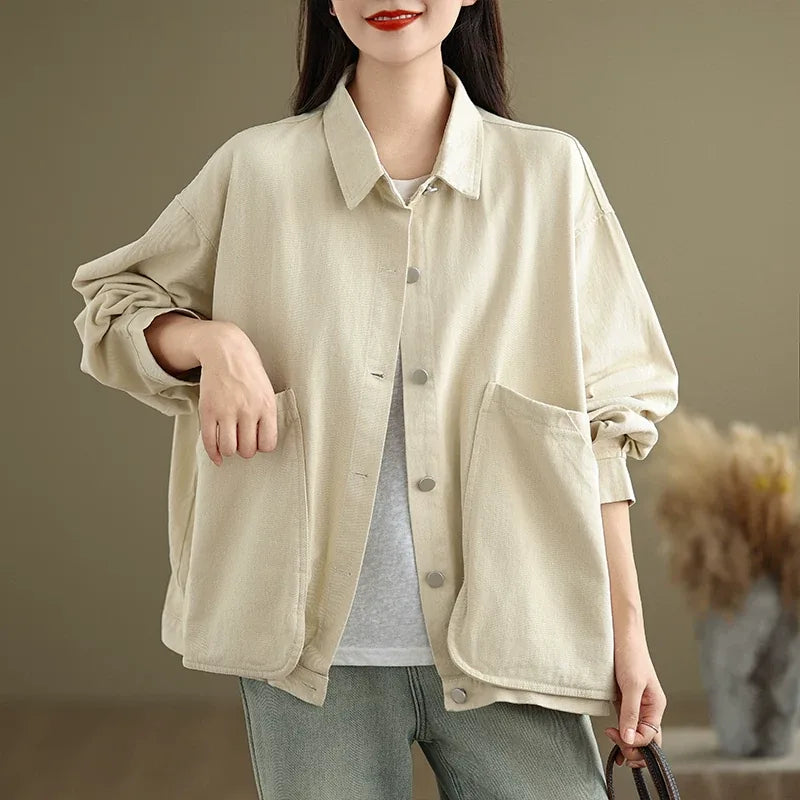 Retro Snap Button Patch Pocket Cotton Twill Shirt