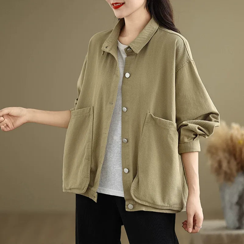Retro Snap Button Patch Pocket Cotton Twill Shirt