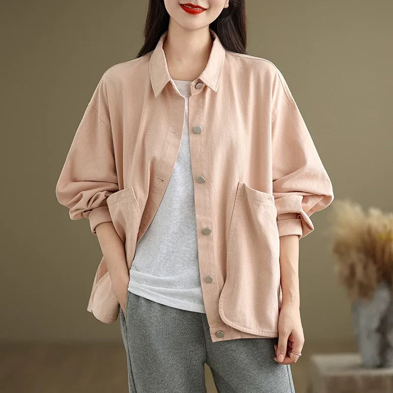 Retro Snap Button Patch Pocket Cotton Twill Shirt