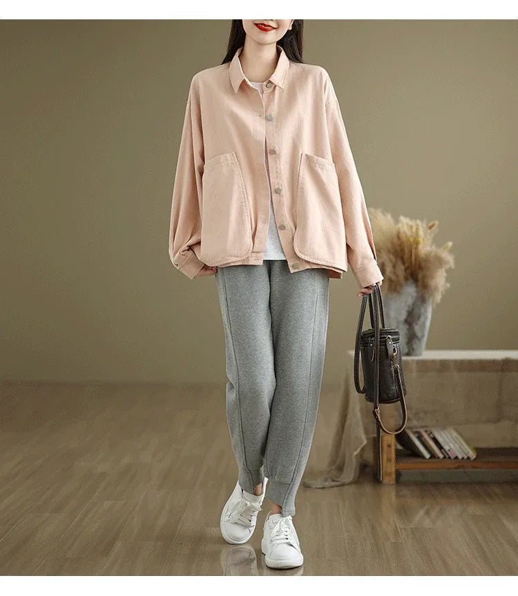 Retro Snap Button Patch Pocket Cotton Twill Shirt