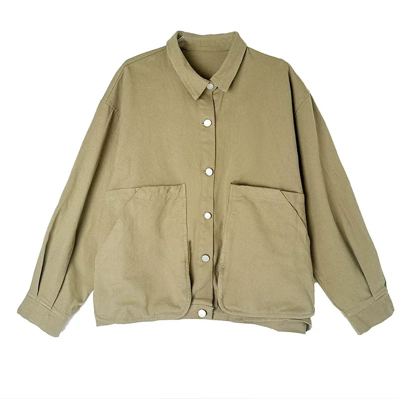 Retro Snap Button Patch Pocket Cotton Twill Shirt