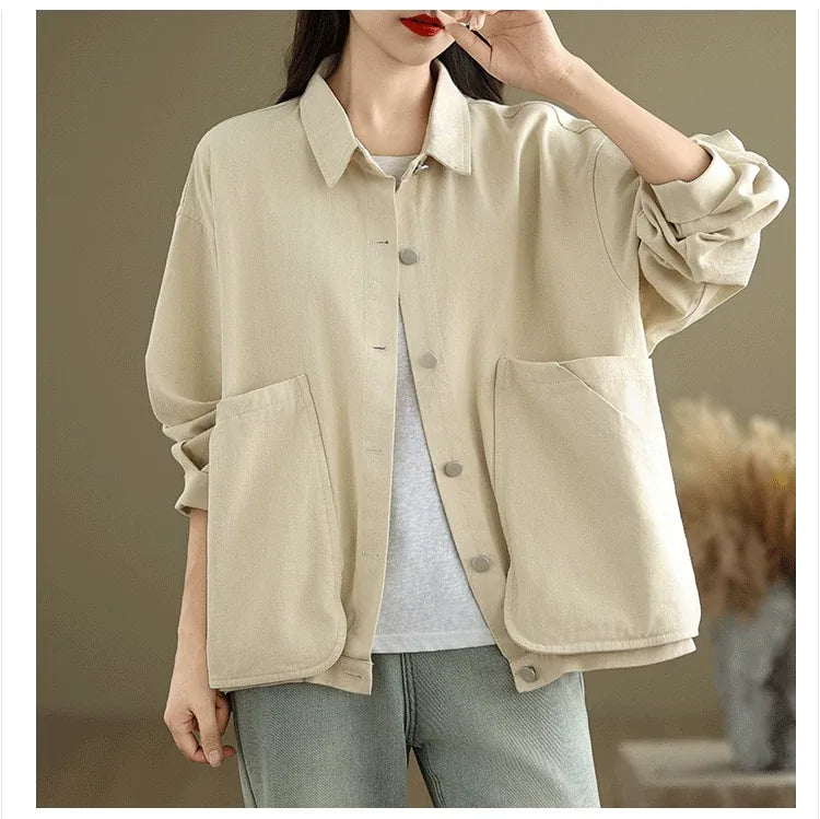 Retro Snap Button Patch Pocket Cotton Twill Shirt