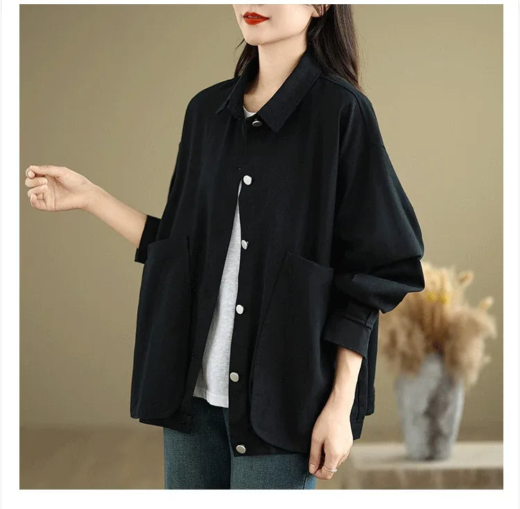 Retro Snap Button Patch Pocket Cotton Twill Shirt