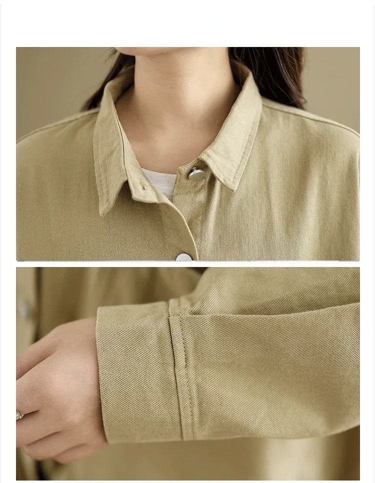 Retro Snap Button Patch Pocket Cotton Twill Shirt