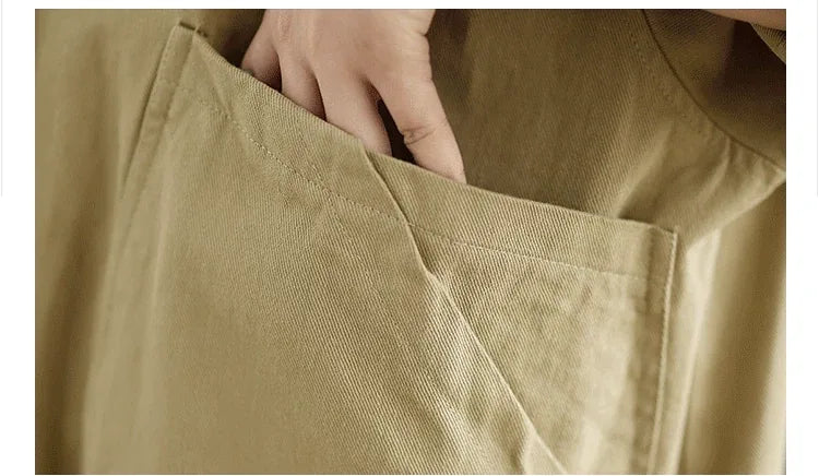 Retro Snap Button Patch Pocket Cotton Twill Shirt