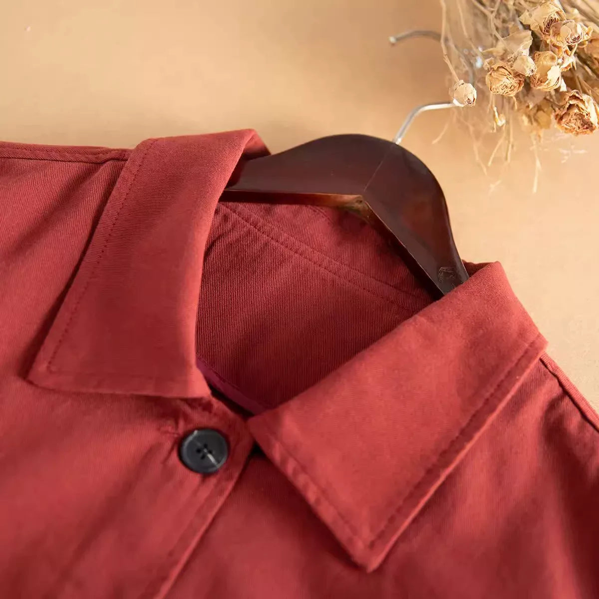 Retro Solid Color Shirt Collar Midi Coat