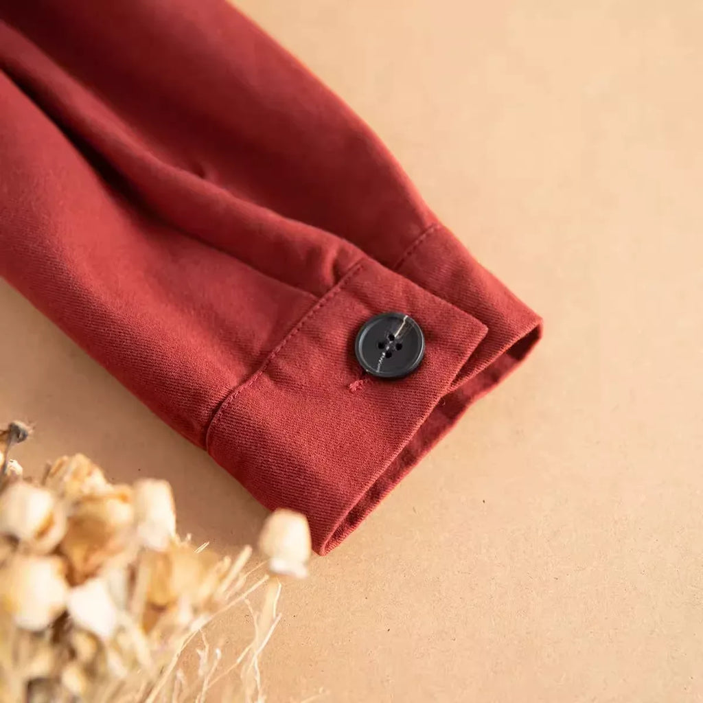 Retro Solid Color Shirt Collar Midi Coat