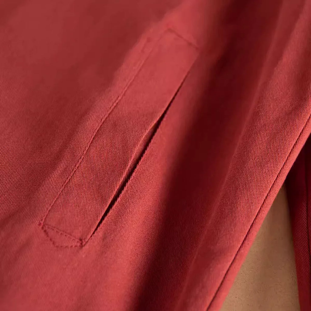 Retro Solid Color Shirt Collar Midi Coat