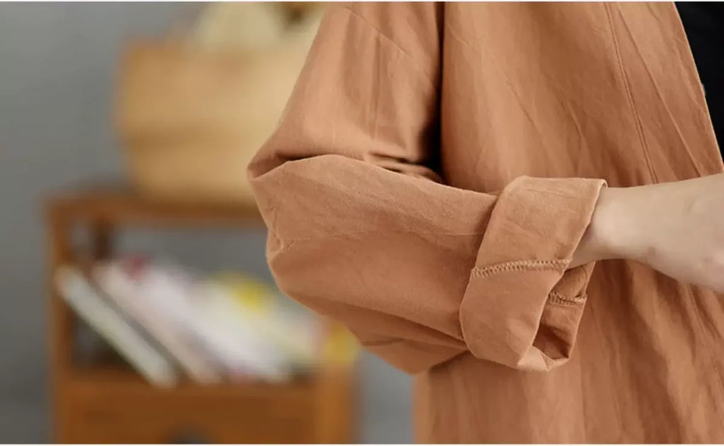 Retro Stand Collar Patch Pocket Long Sleeve Shirt