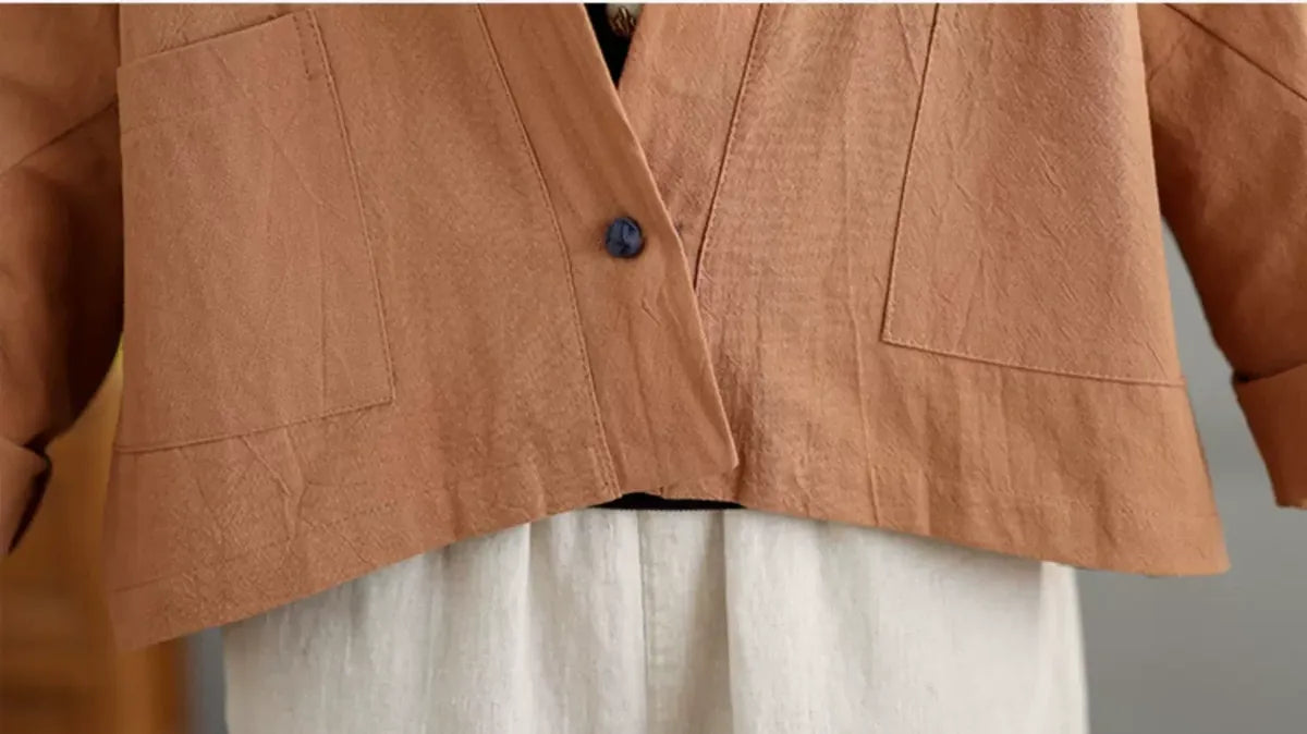 Retro Stand Collar Patch Pocket Long Sleeve Shirt