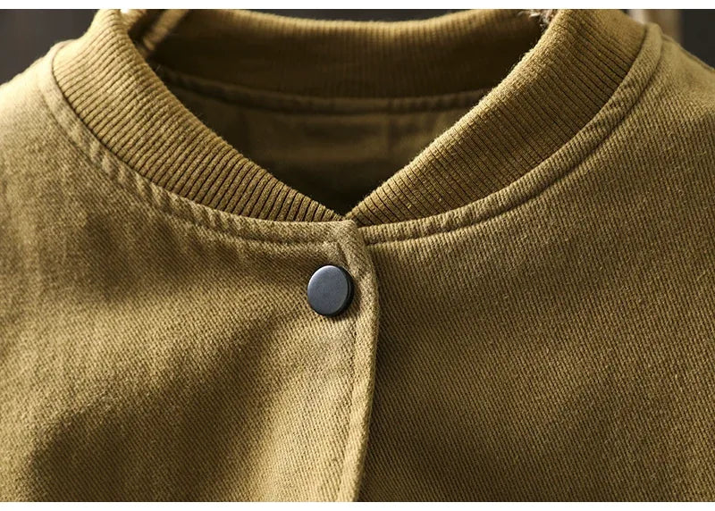 Retro Stand Collar Snap Button Patch Pocket Jacket