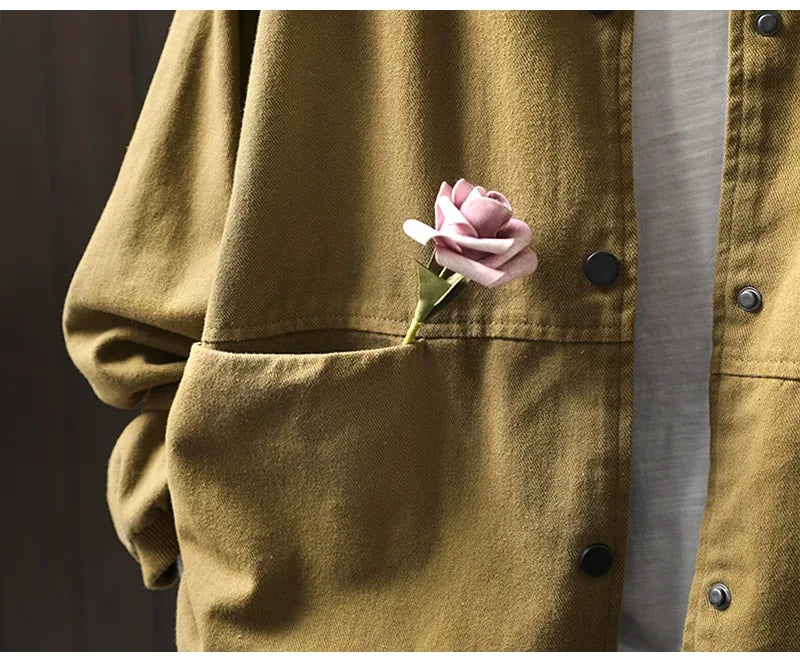 Retro Stand Collar Snap Button Patch Pocket Jacket