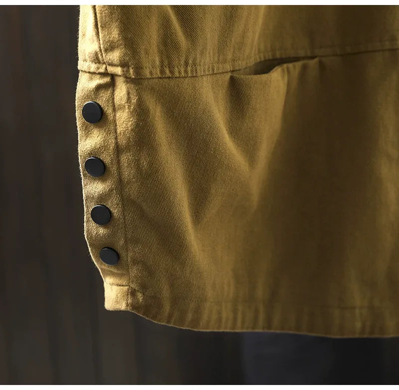 Retro Stand Collar Snap Button Patch Pocket Jacket