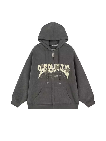 Sudadera con capucha y cremallera de pana con estampado de estrellas retro