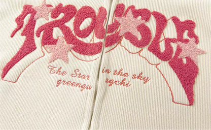 Sudadera con capucha y cremallera de pana con estampado de estrellas retro