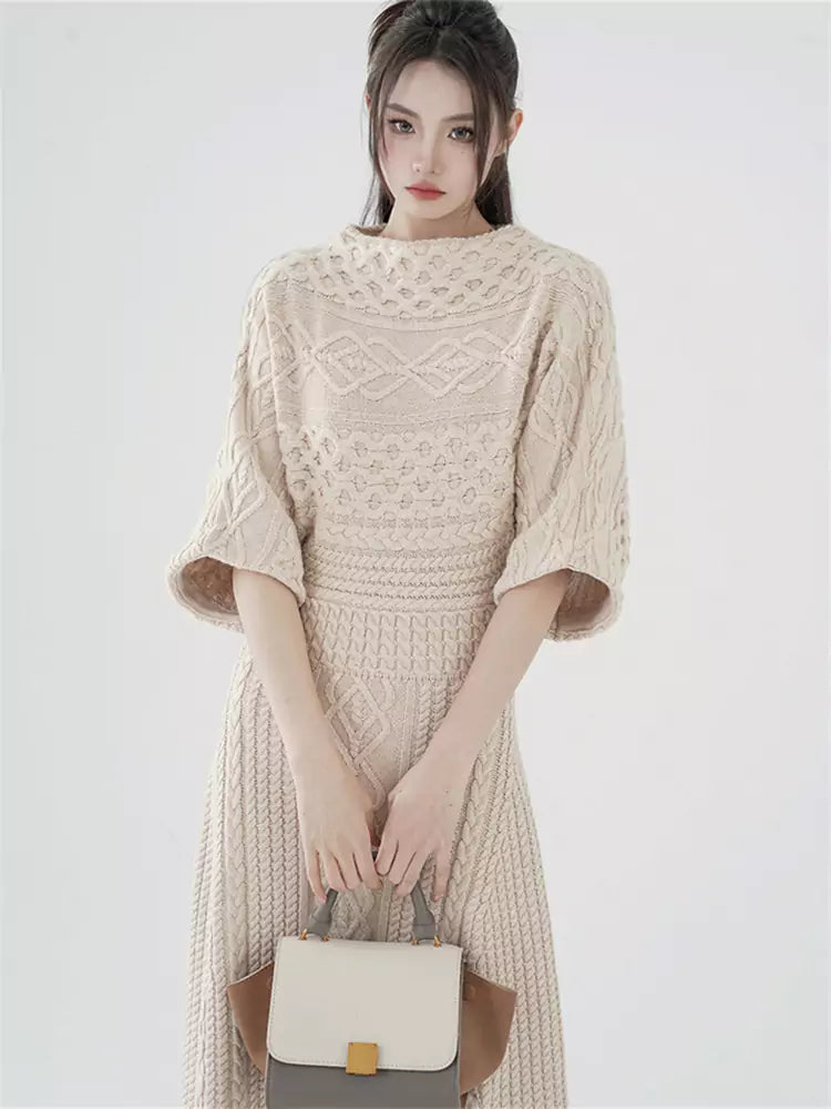 Retro Statement Strick-Maxikleid