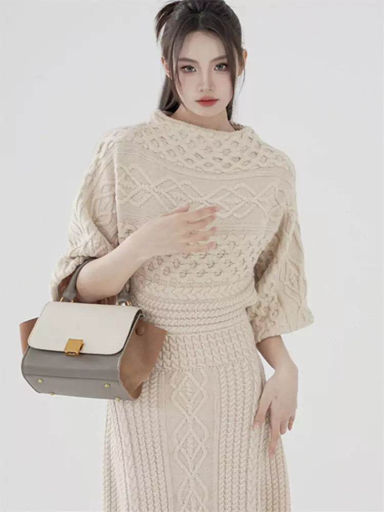 Retro Statement Strick-Maxikleid