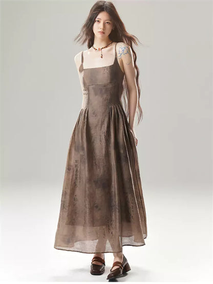 Vestido camisola de jacquard texturizado con tirantes retro