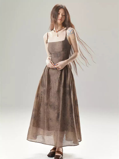 Vestido camisola de jacquard texturizado con tirantes retro