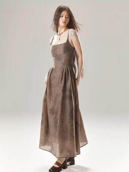 Vestido camisola de jacquard texturizado con tirantes retro