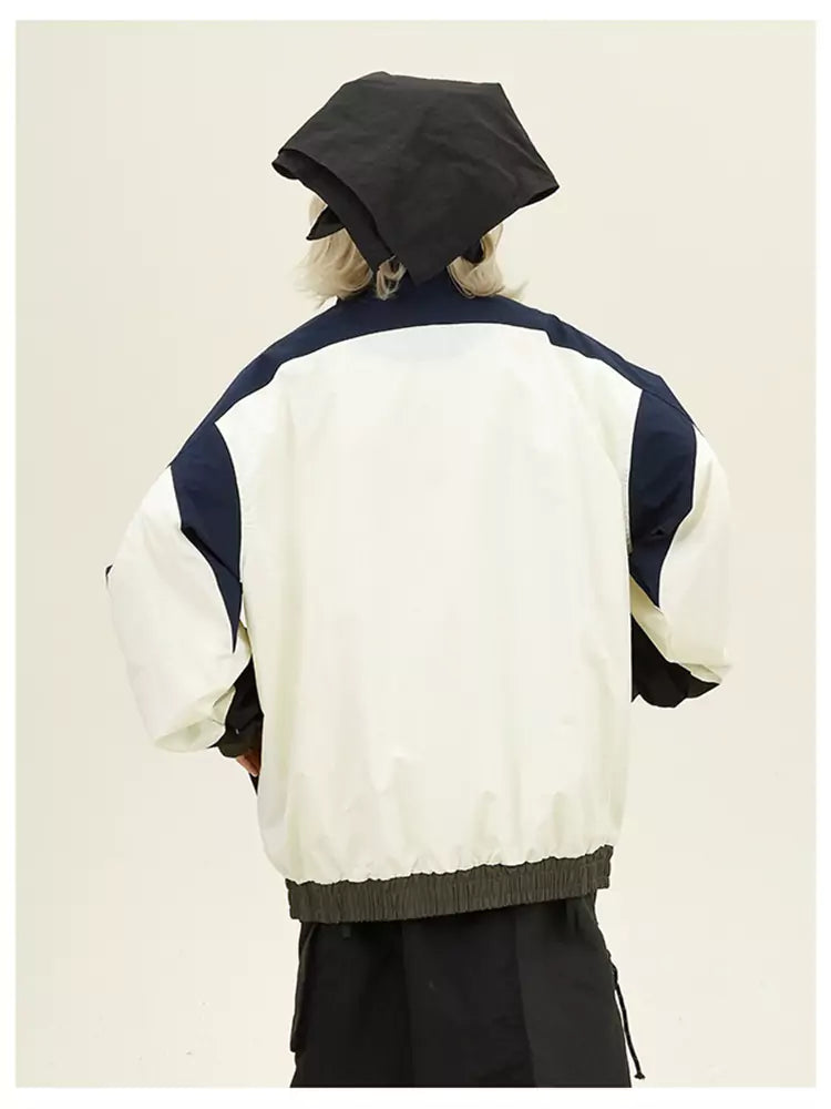 Retro Streetwear Damen Windbreaker-Jacke mit Farbblockmuster