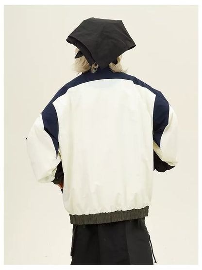 Retro Streetwear Damen Windbreaker-Jacke mit Farbblockmuster