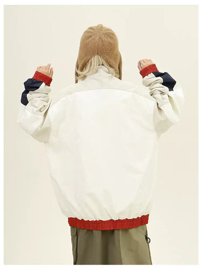 Retro Streetwear Damen Windbreaker-Jacke mit Farbblockmuster