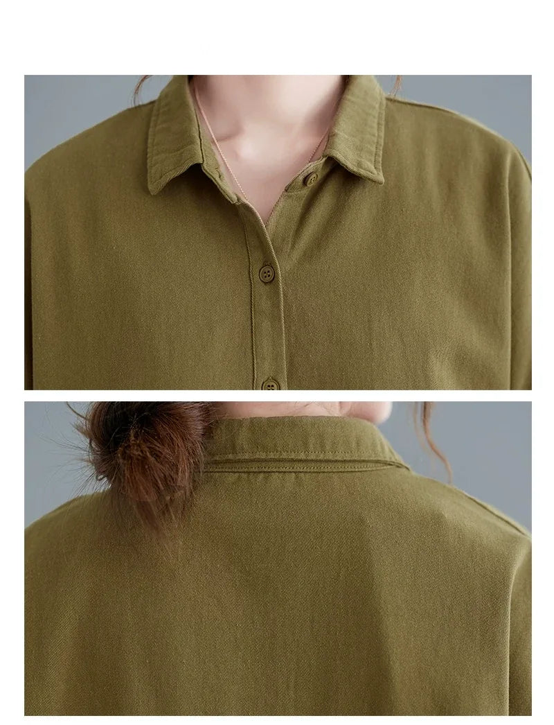 Retro Washed Cotton Patch Pocket Oversized Shirt