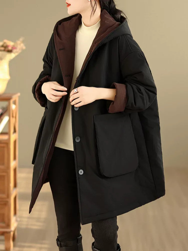 Reversible Hooded Padded Coat with Patch Pockets