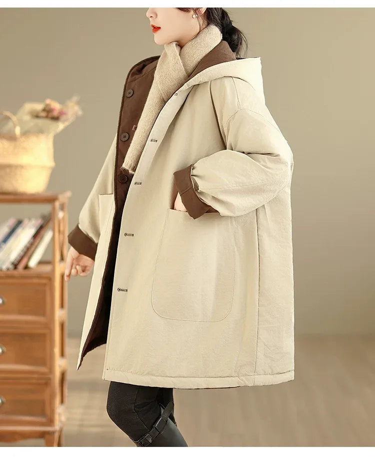 Reversible Hooded Padded Coat with Patch Pockets