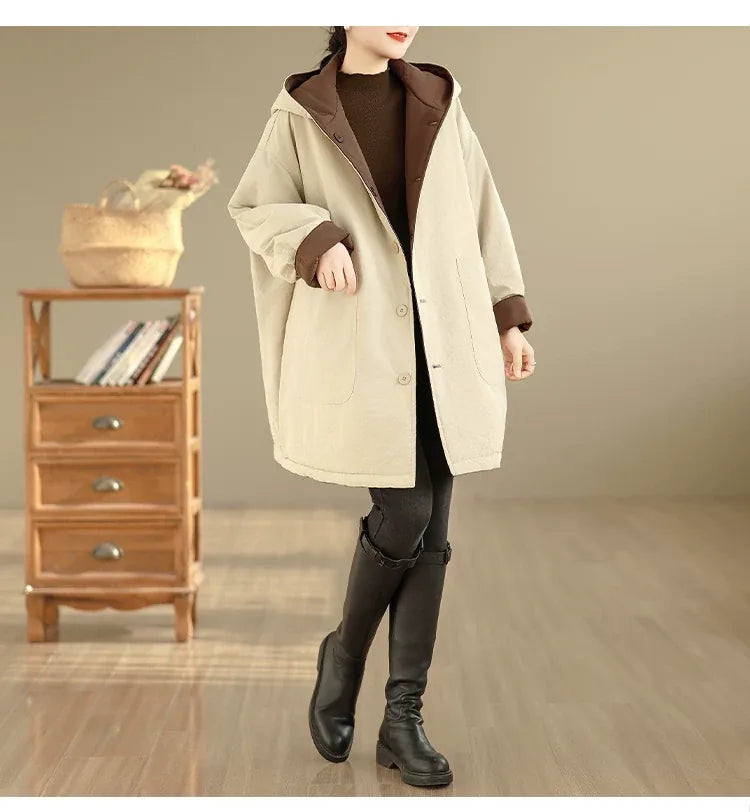 Reversible Hooded Padded Coat with Patch Pockets