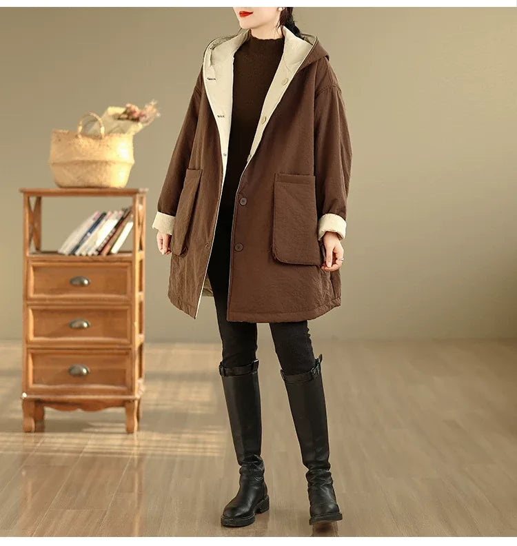 Reversible Hooded Padded Coat with Patch Pockets