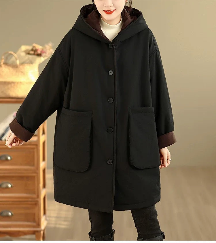 Reversible Hooded Padded Coat with Patch Pockets