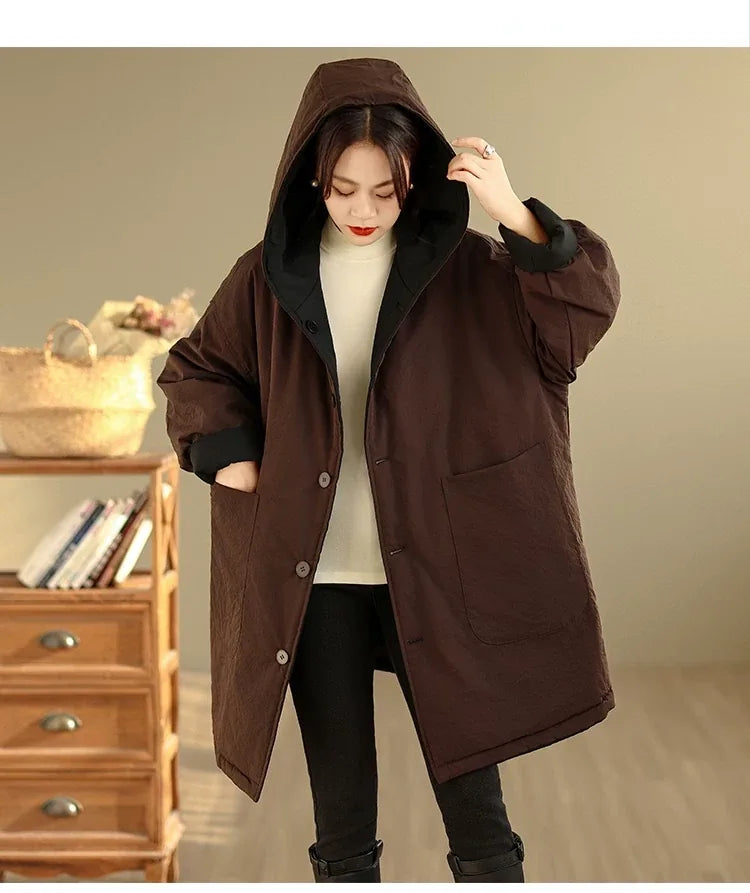Reversible Hooded Padded Coat with Patch Pockets